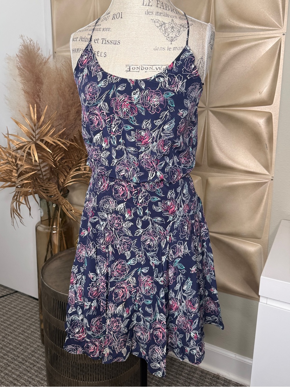 Joie Navy Floral Spaghetti-Strap Mini Dress